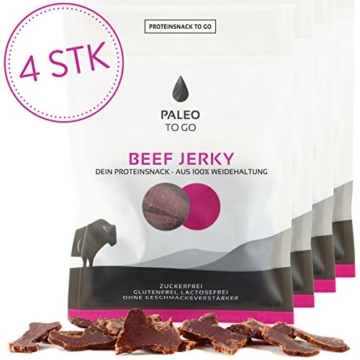 Beef Jerky Original - Paleo To Go - 100% irisches Weiderind - luftgetrocknetes Rindfleisch (4 x 30 g) -